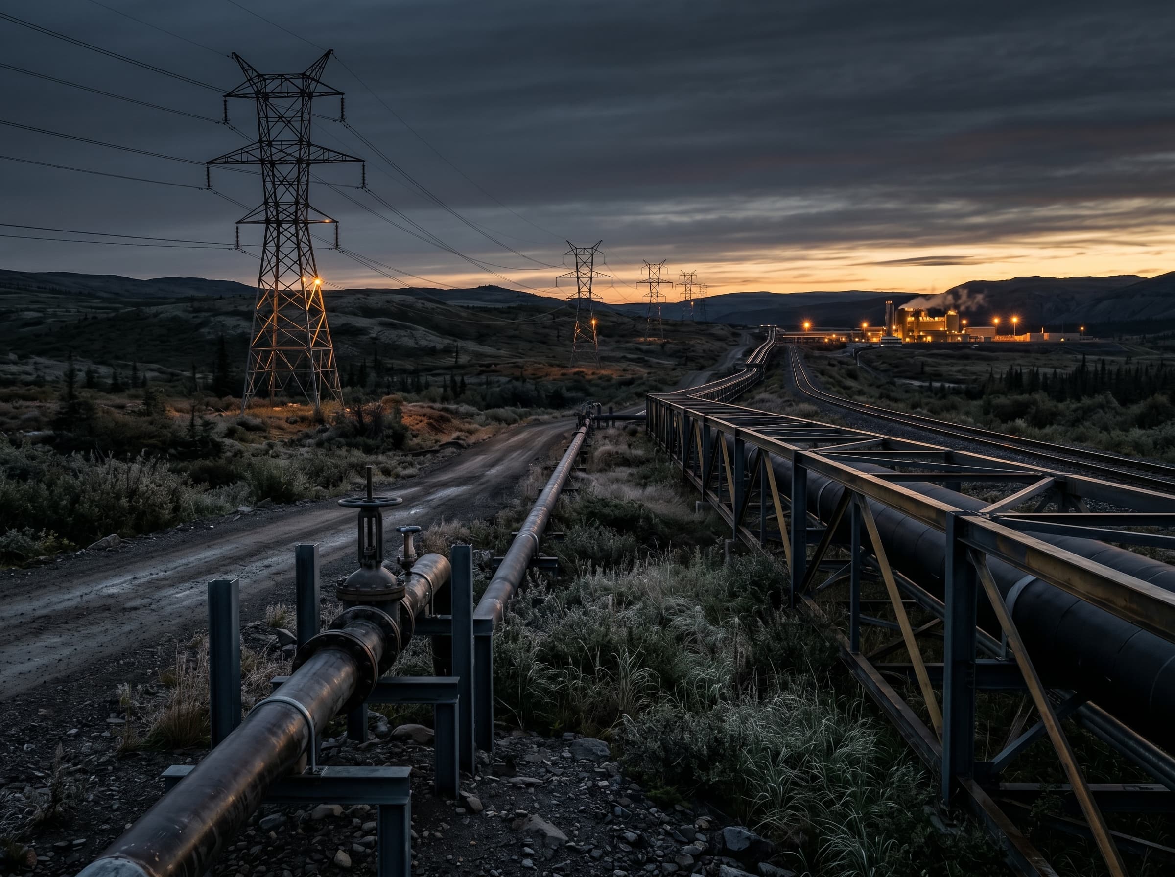 Critical-infrastructure facility at dusk.